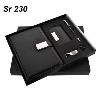 Executive Essentials: Deluxe Black Metal Gift Set with Pen, Keychain, Diary, Cardholder, and Wallet for Employees