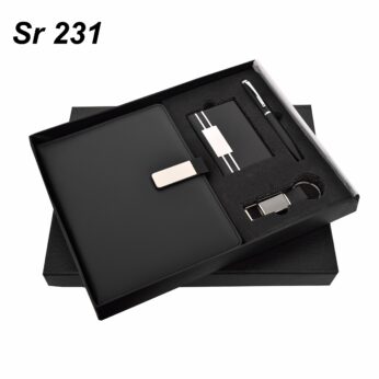 Executive Essentials: Deluxe Black Metal Gift Set Including Pen, Keychain, Diary, Cardholder, and Wallet for Employees