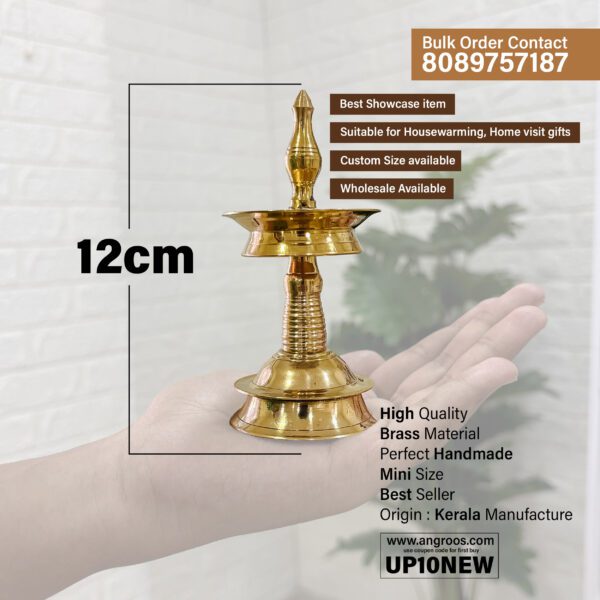 Embrace the divine radiance with our traditional brass nilavilakku (Height - 4.5 Inches) - Image 2