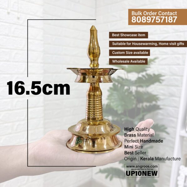 Premium brass oil lamp with 5 wicks for sacred rituals and festive moments (Height - 6.5 Inches) - Image 2