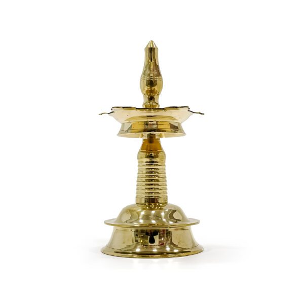 Premium brass oil lamp with 5 wicks for sacred rituals and festive moments (Height - 6.5 Inches) - Image 3