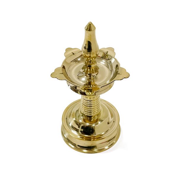 Premium brass oil lamp with 5 wicks for sacred rituals and festive moments (Height - 6.5 Inches) - Image 4