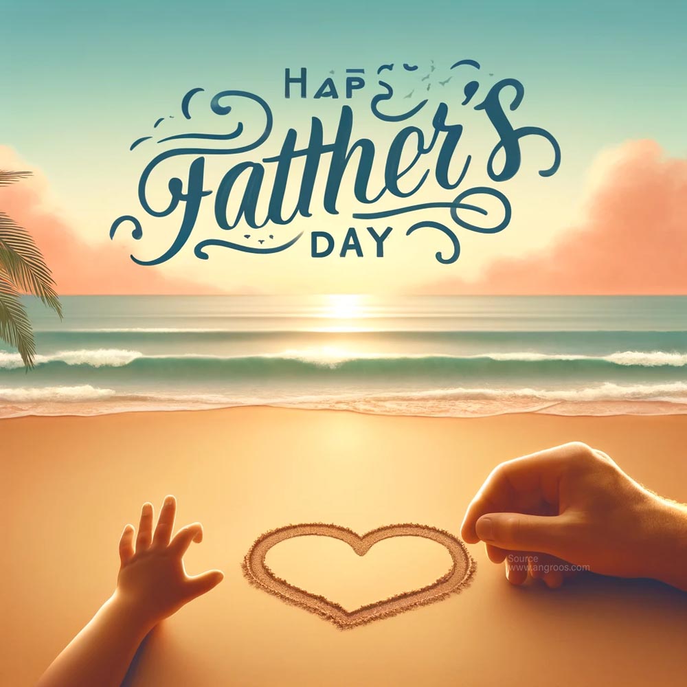 DALL E 2024 05 23 17.23.24 A serene and heartfelt Fathers Day greeting image featuring Happy Fathers Day in elegant script text. The background is a tranquil beach scene wi India's Favourite Online Gift Shop