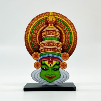 Stunning Double side canvas Kathakali face with wooden stand (Height- 6.5 Inches)