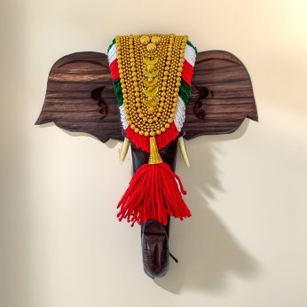 Kerala Ethnic Elephant Head Wall(H-10inc,712Gm) Art With Nettipattam