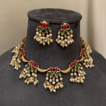 Dreamy Imitation Ruby and Emerald Necklace And Earrings Set