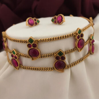 Elegant Imitation Ruby and Emerald Traditional Bangle Set