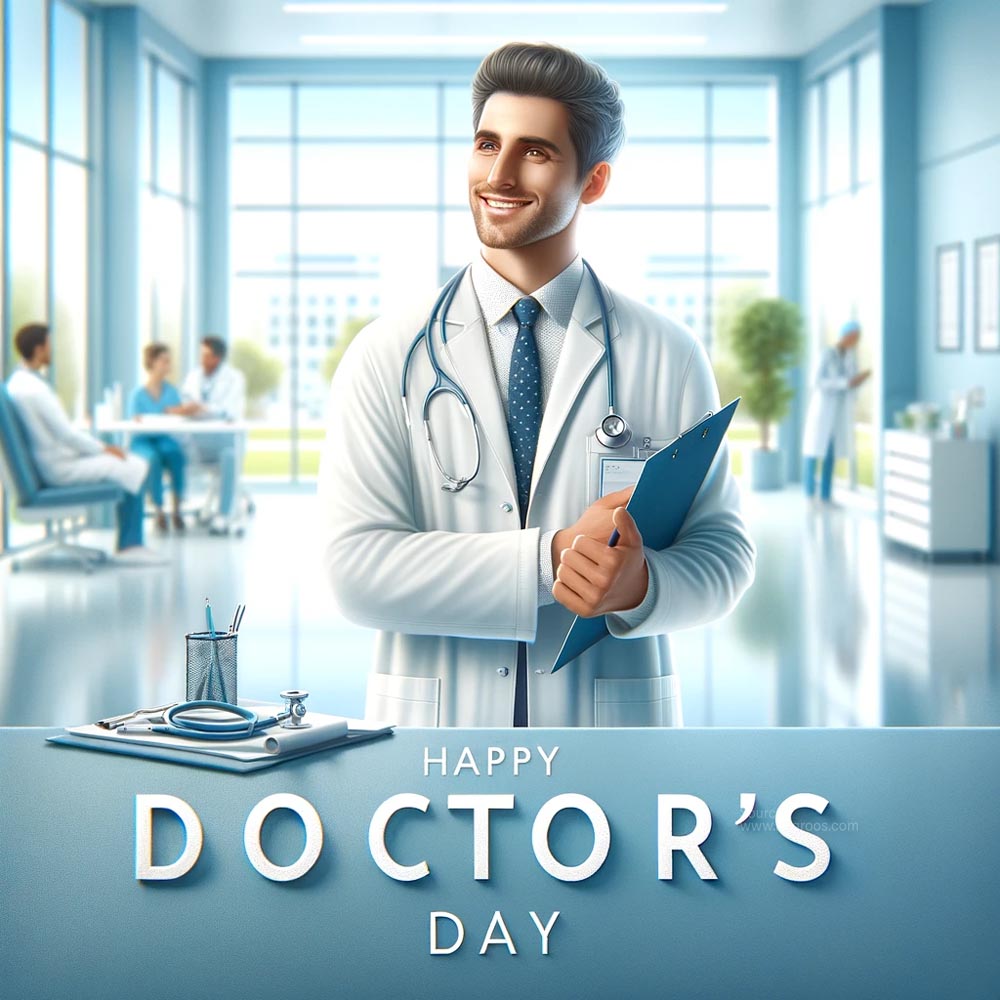 DALL E 2024 06 03 08.57.12 An ultra realistic square image for Doctors Day featuring a doctor in a white coat with a stethoscope around their neck holding a clipboard and smi India's Favourite Online Gift Shop