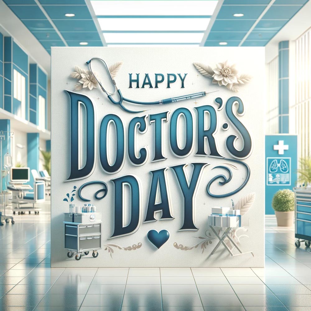 DALL E 2024 06 03 08.57.56 An ultra realistic square image for Doctors Day featuring the large text Happy Doctors Day in an elegant professional font. The background shows India's Favourite Online Gift Shop