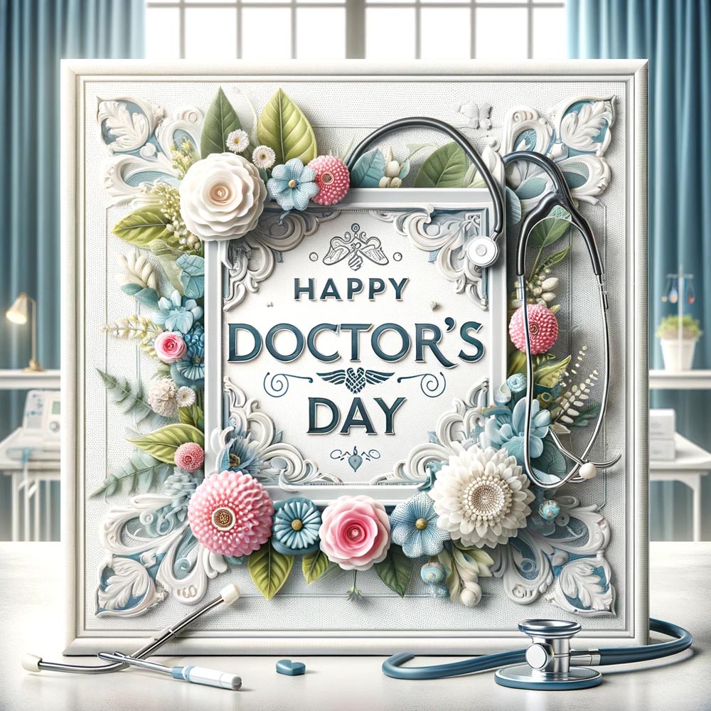 DALL E 2024 06 03 08.59.39 An ultra realistic square image for Doctors Day featuring a beautifully framed photo with the text Happy Doctors Day elegantly written inside the India's Favourite Online Gift Shop