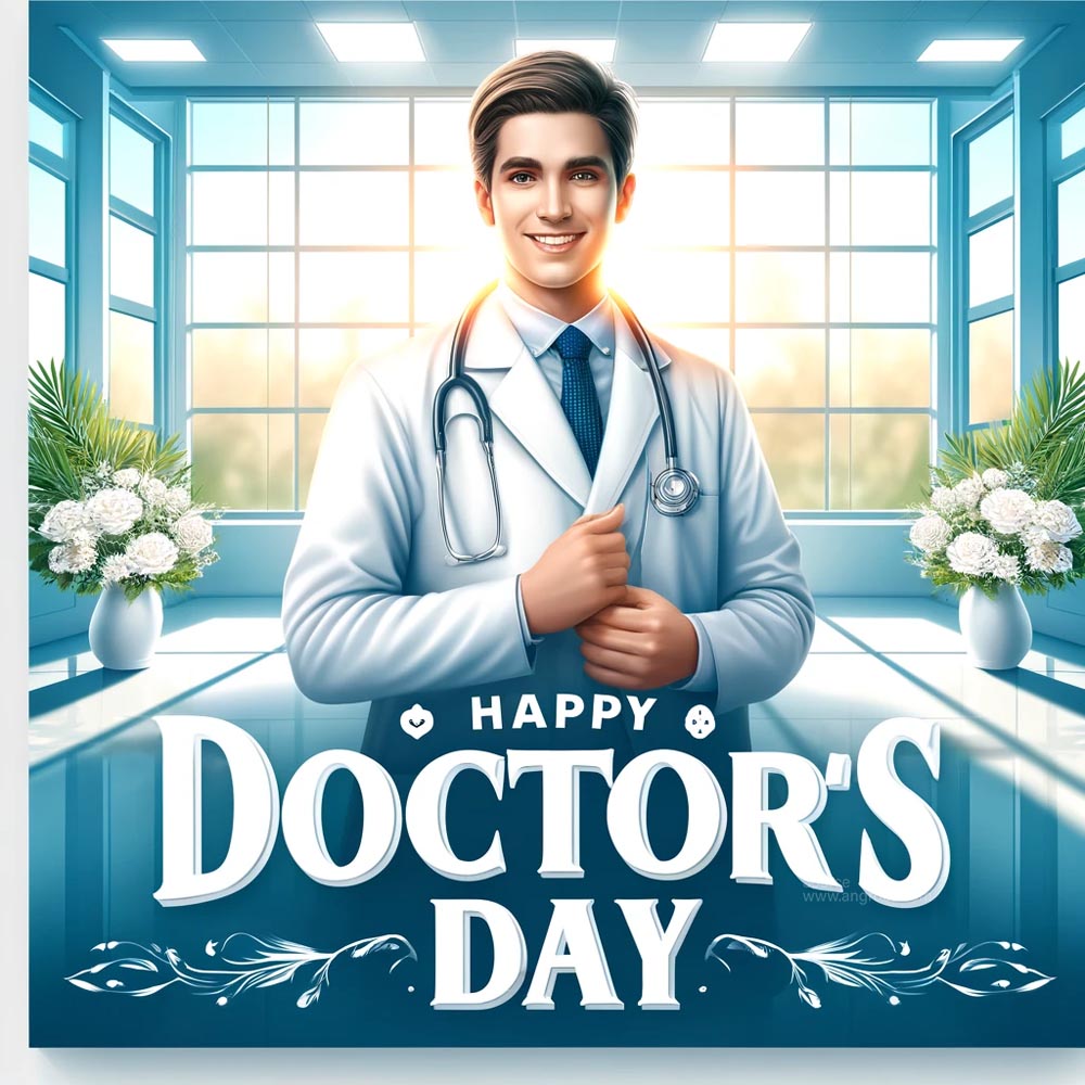 DALL E 2024 06 03 09.02.57 An ultra realistic square image for Doctors Day featuring a vector style doctor with a stethoscope smiling warmly. The background includes a bright India's Favourite Online Gift Shop