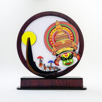 Exquisite Kathakali With Vallamkali Wood Sculpture  (10 inch Height) | Celebrate Indian Heritage