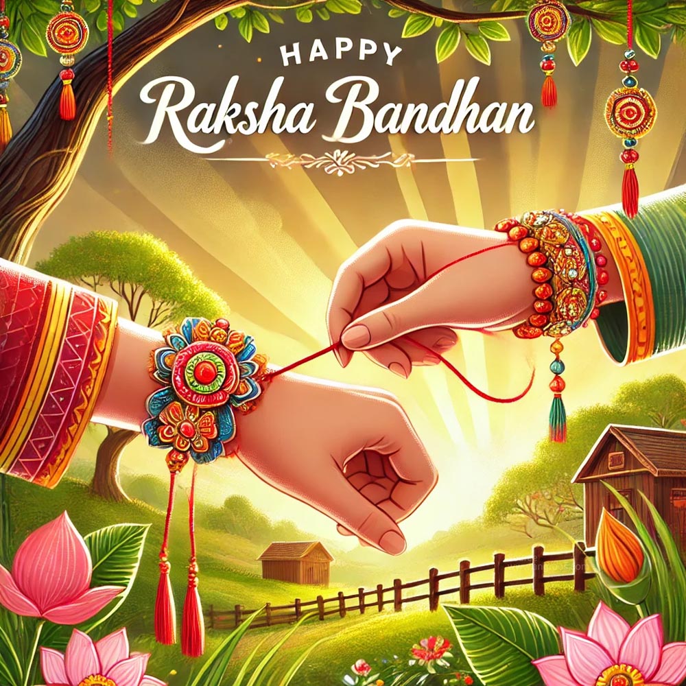 "Sister ties rakhi with happy Raksha Bandhan wishes in traditional ceremony"