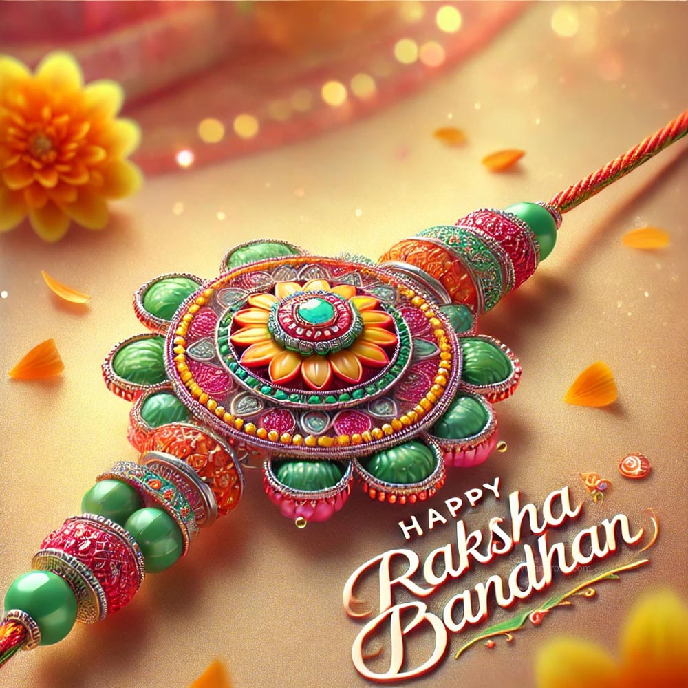 Happy Raksha Bandhan wishes with a traditional rakhi