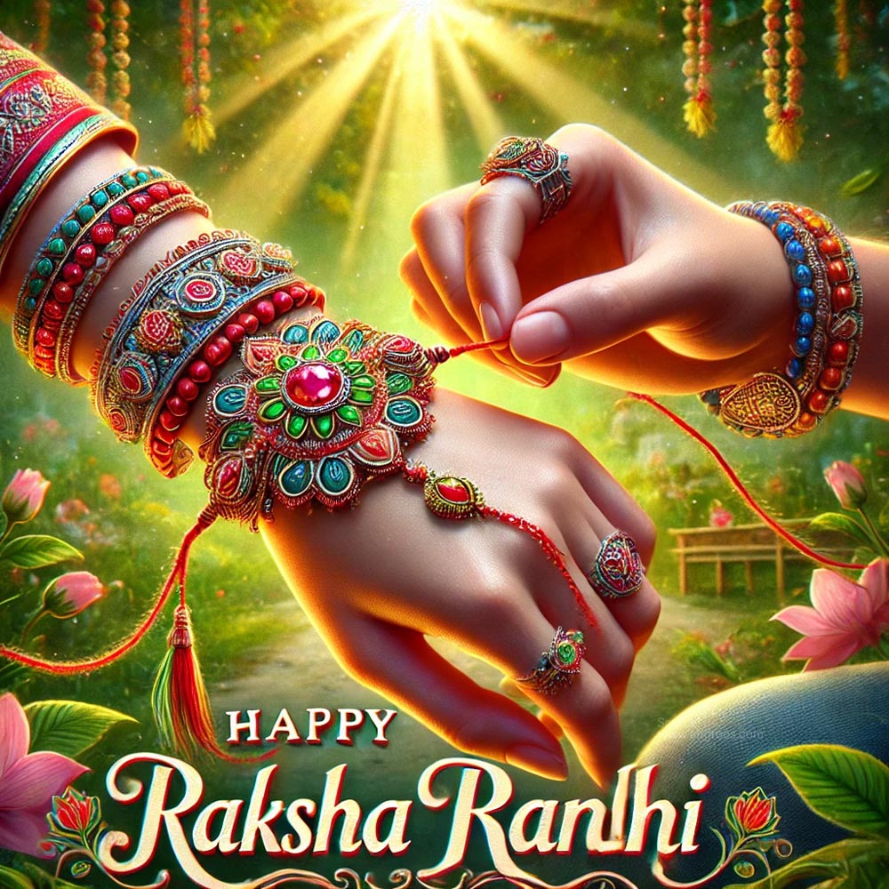 "Happy Raksha Bandhan wishes with traditional thread"