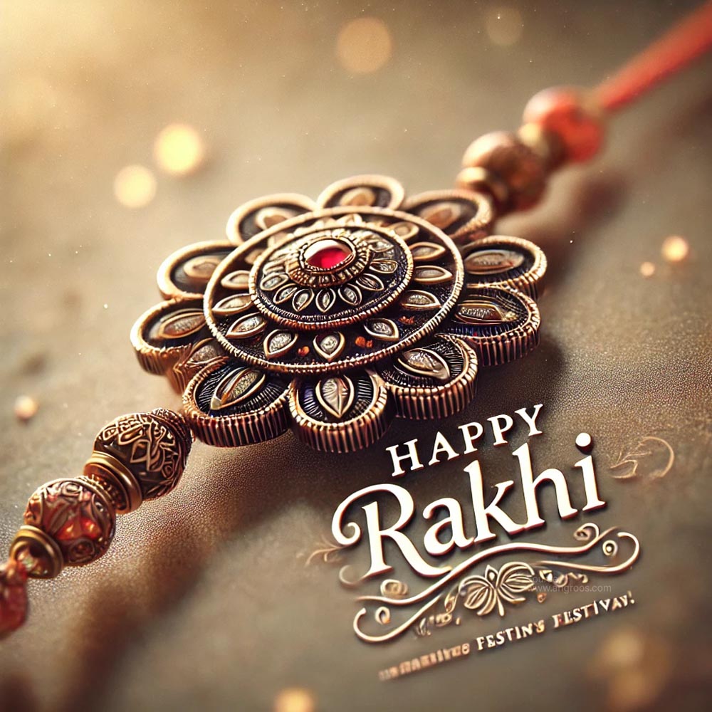 "Happy Raksha Bandhan wishes with a decorative rakhi"