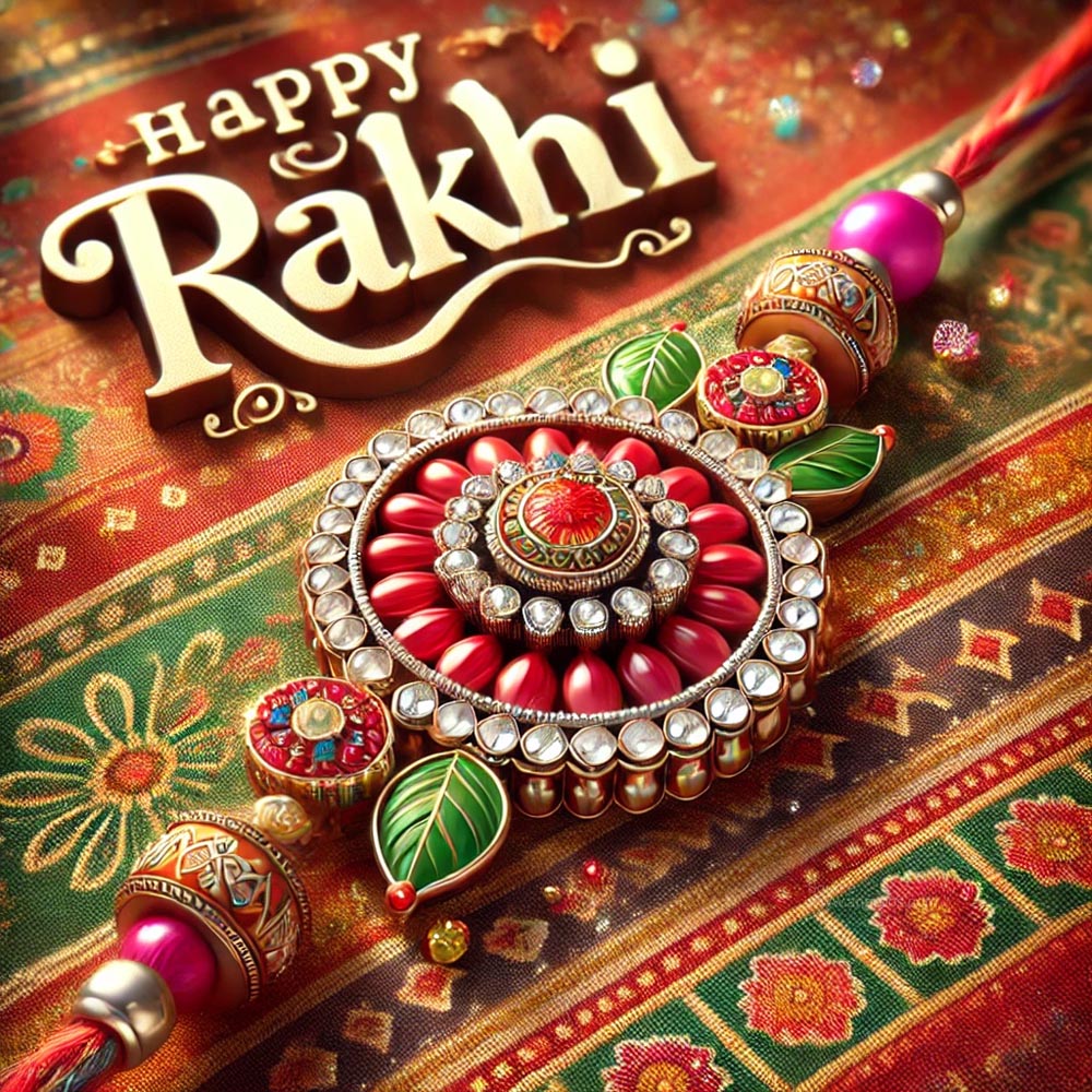 "Traditional Indian rakhi and 'Happy Raksha Bandhan wishes'"