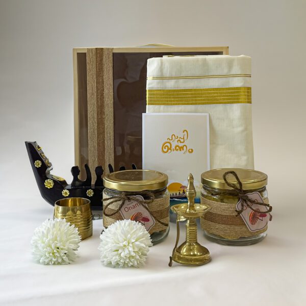 Deluxe Onam Gift Hamper with Unique Wooden Box | Timeless Kerala Elegance - Image 2