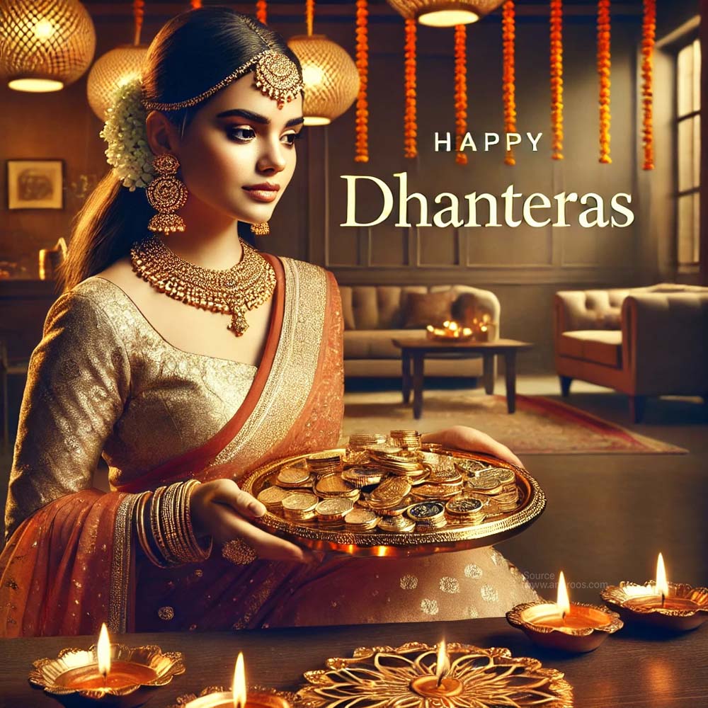 Dhanteras wishes image featuring a modern twist India's Favourite Online Gift Shop