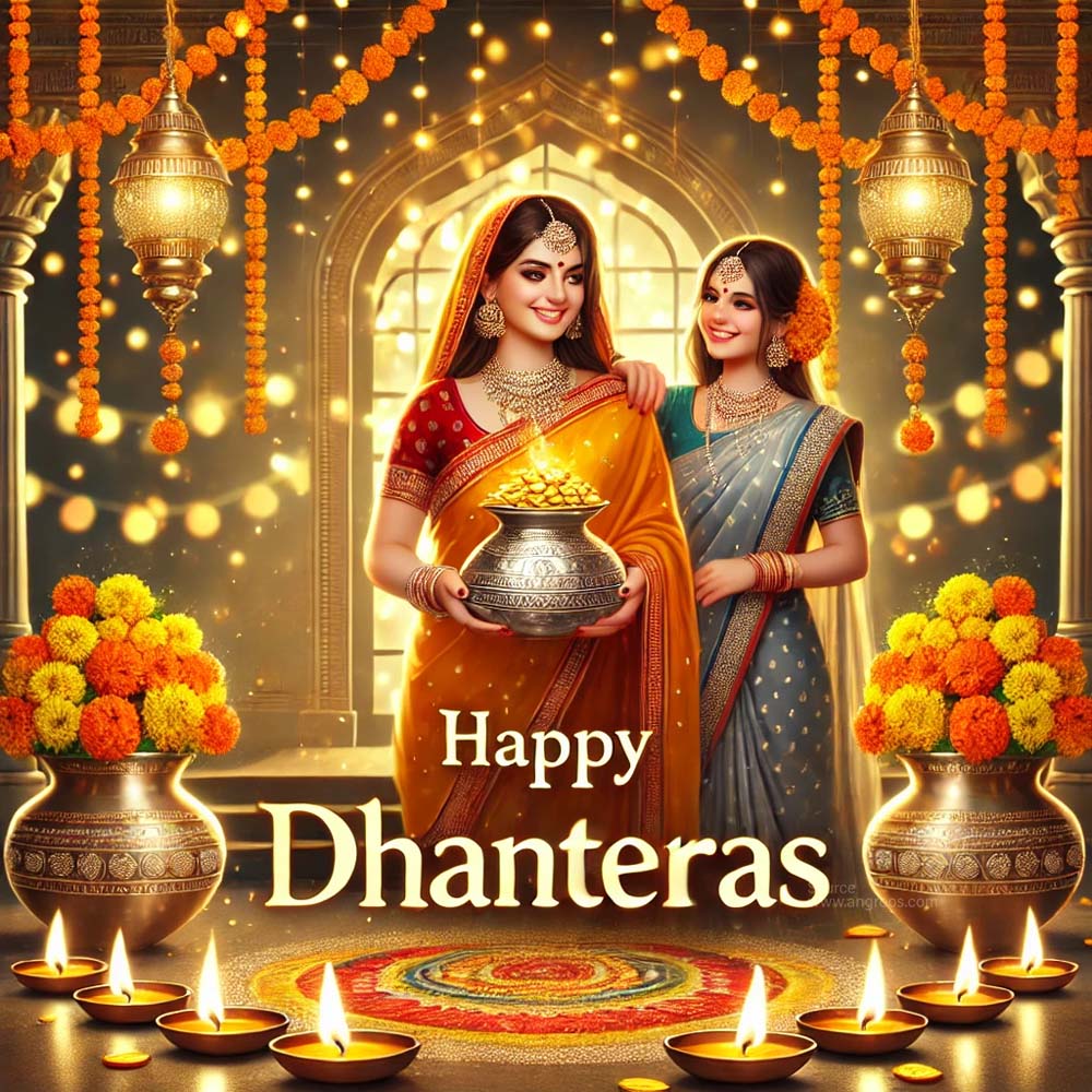 Dhanteras wishes image featuring two Indian women in traditional 1 India's Favourite Online Gift Shop