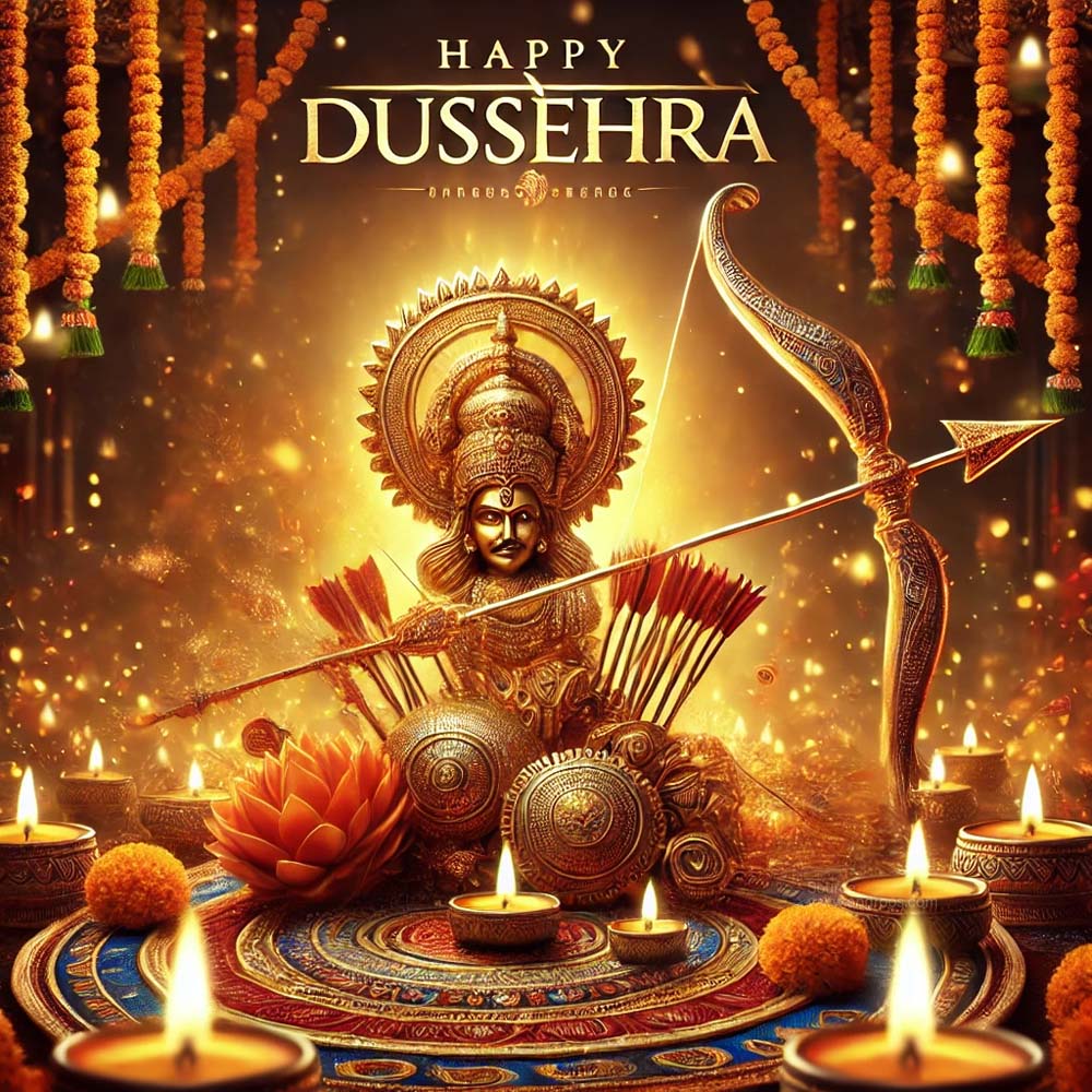 Dussehra greeting card with a close up of Lord Ramas golden India's Favourite Online Gift Shop