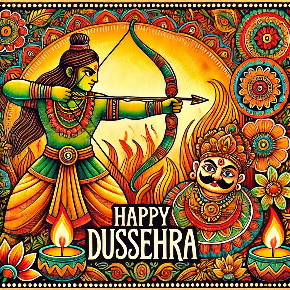 vibrant and colorful Dussehra greeting card with a folk art style India's Favourite Online Gift Shop