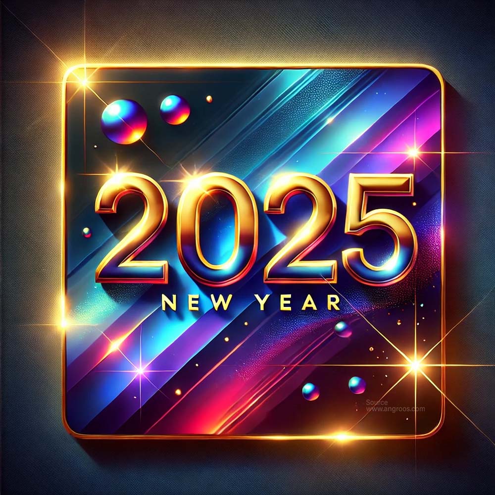 A glossy and vibrant New Year 2025 greeting card in square format India's Favourite Online Gift Shop