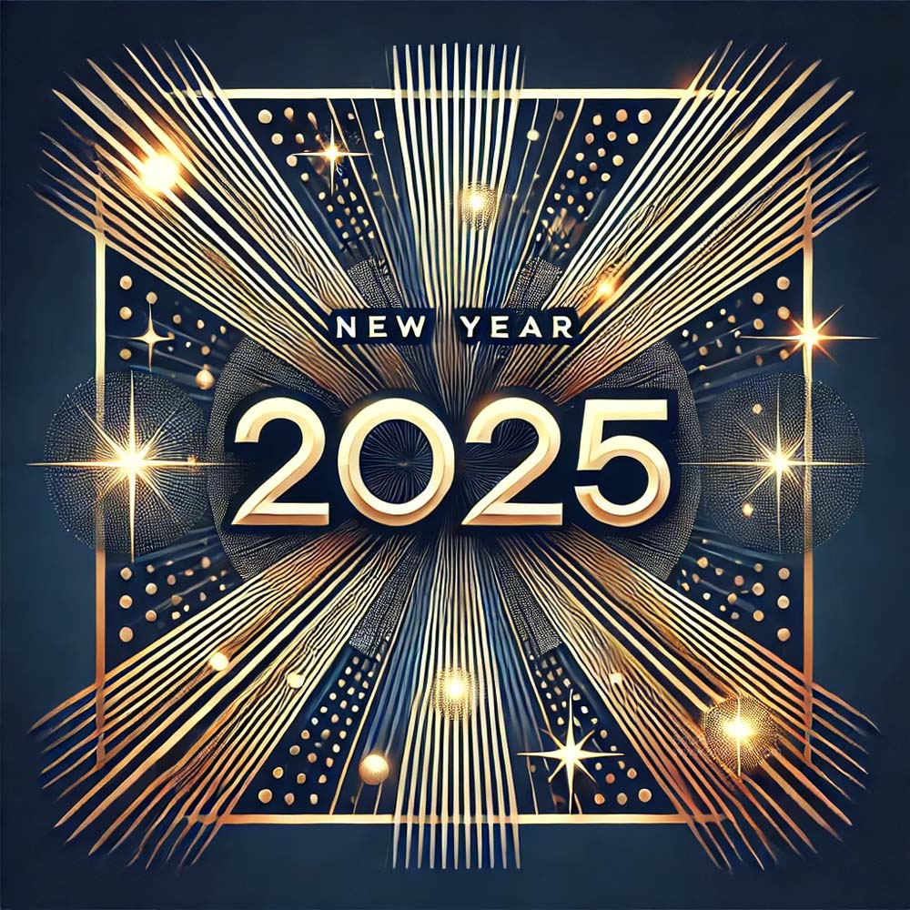 A stylish and modern New Year 2025 greeting card in square format India's Favourite Online Gift Shop