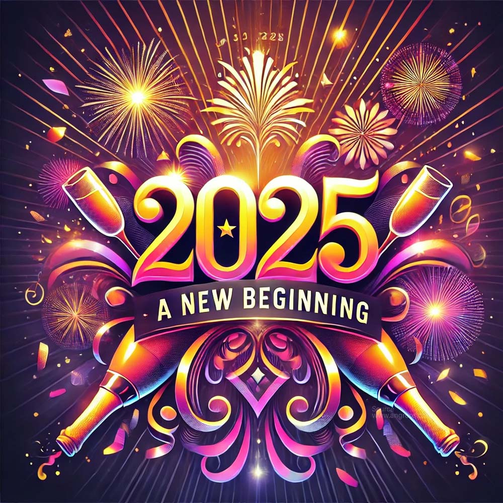 A vibrant and celebratory New Year 2025 greeting card in square format India's Favourite Online Gift Shop