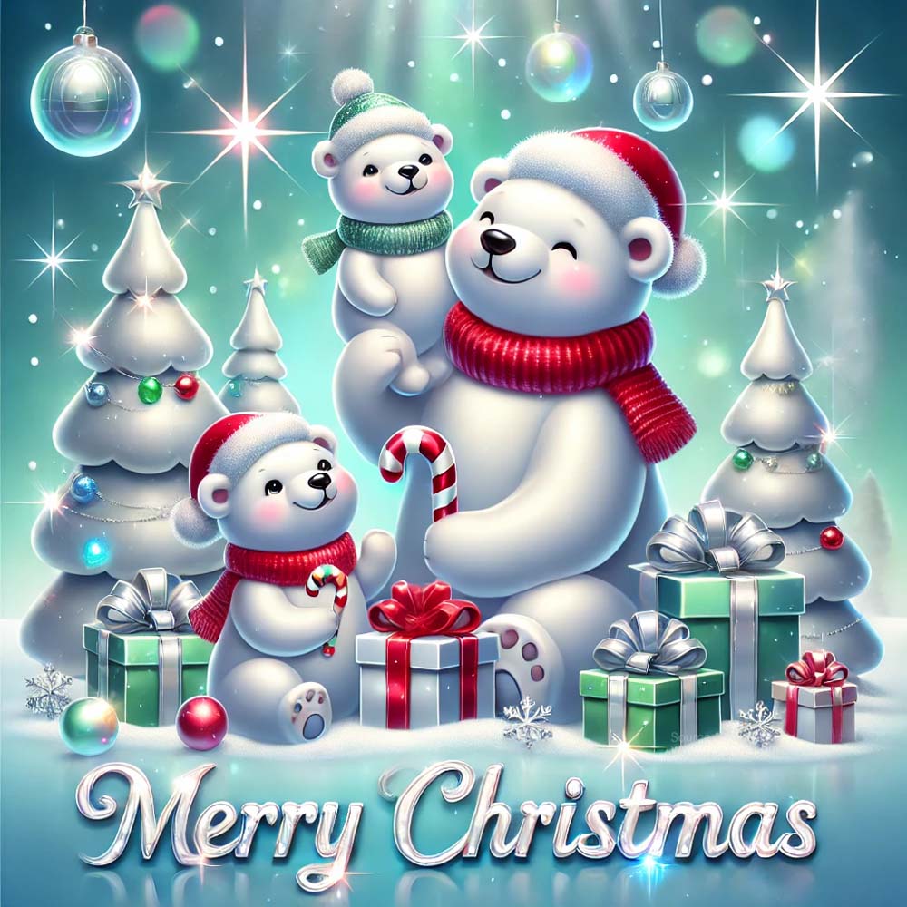 Christmas greeting card featuring a whimsical polar bear India's Favourite Online Gift Shop