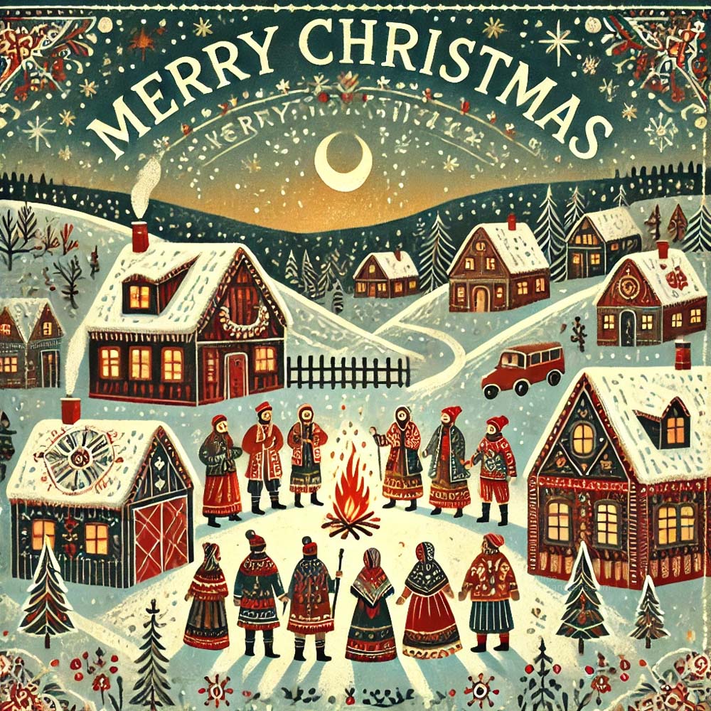 Christmas greeting card in a cozy folk art style India's Favourite Online Gift Shop