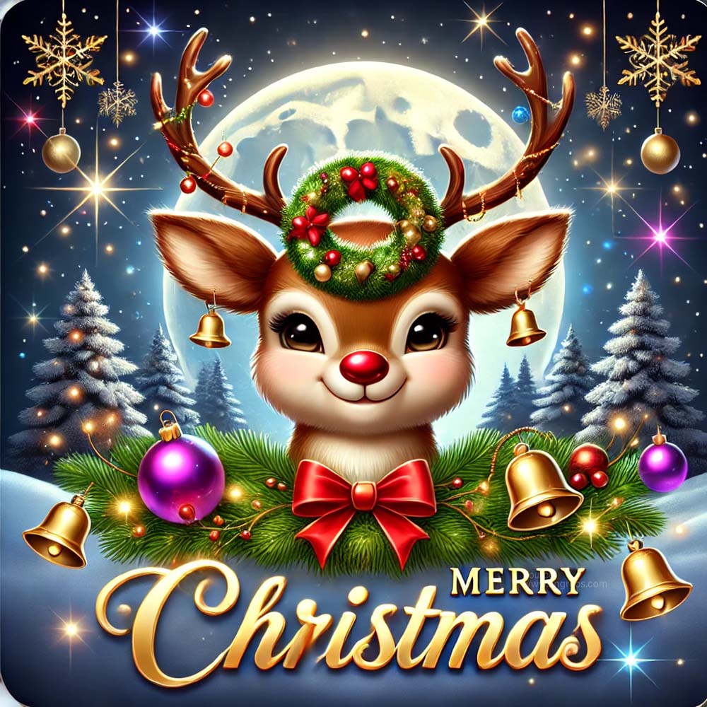 Christmas greeting card in a glossy vector art style featuring a festive reindeer India's Favourite Online Gift Shop