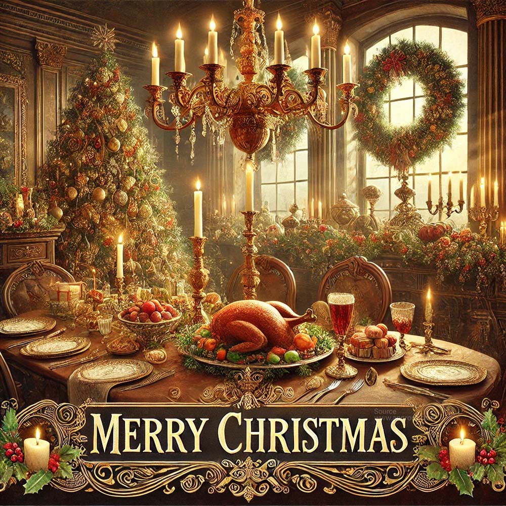 Christmas greeting card in an ultra realistic vintage style featuring a festive indoor holiday scene India's Favourite Online Gift Shop