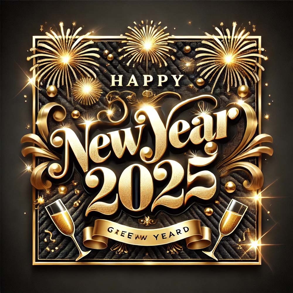 luxurious and celebratory New Year 2025 greeting card in square format India's Favourite Online Gift Shop