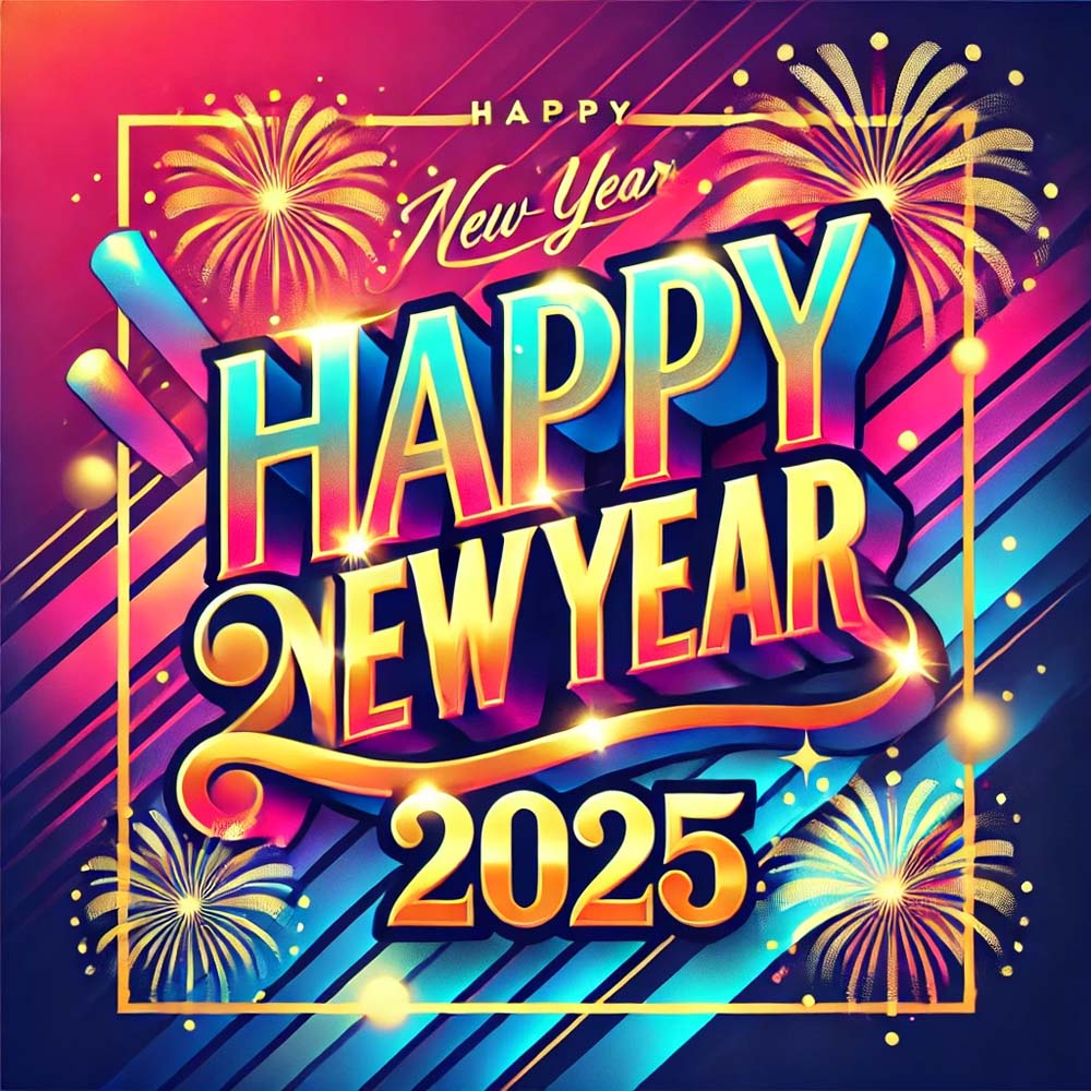 vibrant and cheerful New Year 2025 greeting card India's Favourite Online Gift Shop