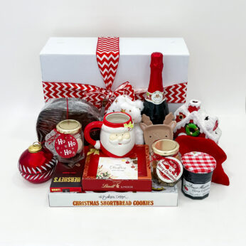 Luxury Christmas Gift Hamper with Plum Cake, Sparkling Grape Wine, Chocolates & Festive Accessories