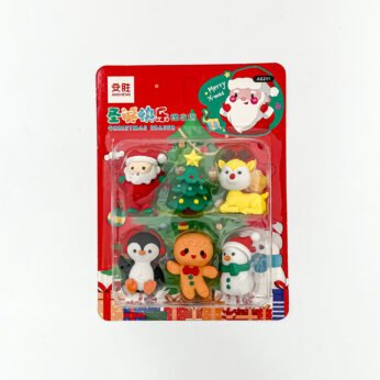 Christmas-Themed Eraser Set – Santa, Snowman, Gingerbread, Tree & More | Compact Festive Gift