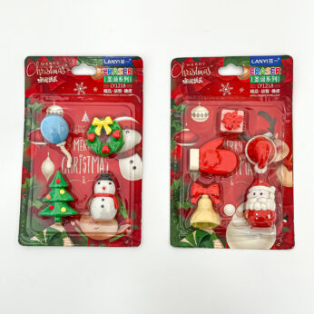 Santa Claus Eraser Set – Christmas Tree, Snowman & Holiday Accessories (Pack of 2