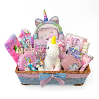 Enchanted Unicorn gift hamper basket- for Kids – Magical Toys, Premium Stationery & Delightful Accessories