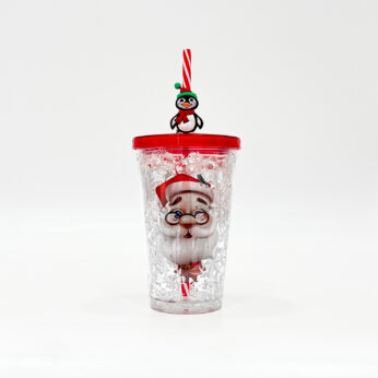 Cute Holiday Cup with Santa Design and Penguin Straw Topper