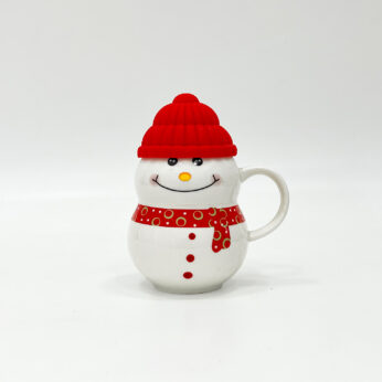 Adorable Snowman Mug with Red Hat and Scarf – Festive Holiday Coffee Cup