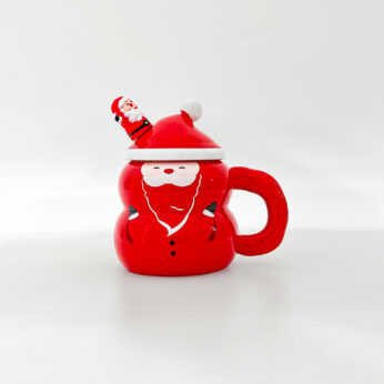 Santa Claus Ceramic Mug with Lid and Spoon – Christmas Themed Coffee/Tea Mug