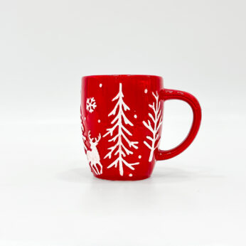 Red Holiday Mug – Ceramic Festive Mug with Snowflake & Reindeer Design, 350ml