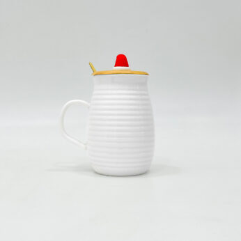 Premium Modern White Mug with Lid and Spoon