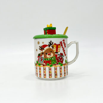 Feliz Navidad Christmas Reindeer Mug with Lid and Spoon