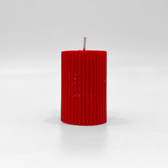 Red Ribbed Pillar Candle – Modern Elegance for Home Décor