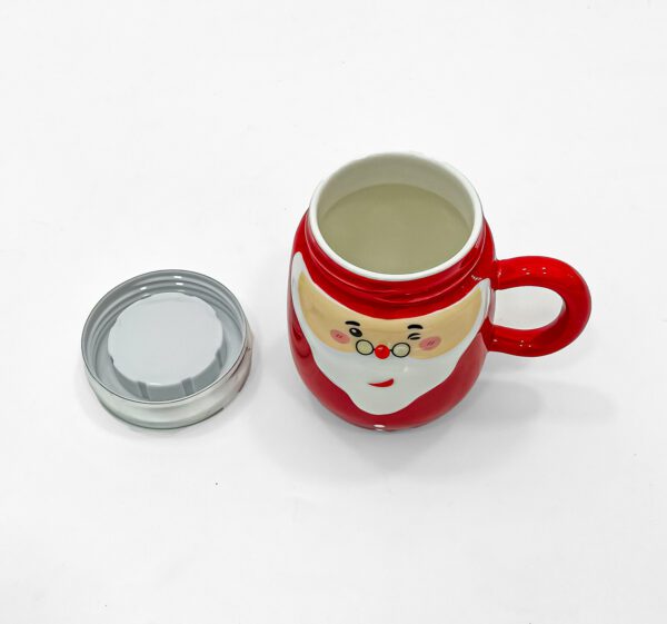 Santa Claus Ceramic Mug with Lid - Festive Holiday Coffee Cup - Image 2