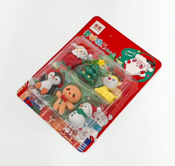 Christmas-Themed Eraser Set - Santa, Snowman, Gingerbread, Tree & More | Compact Festive Gift - Image 2