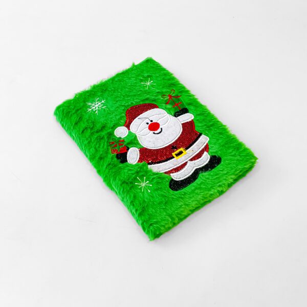 Santa Claus Diary - Green Furry Christmas Notebook with Glittery Design - Image 2