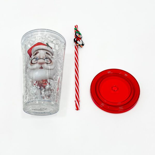 Cute Holiday Cup with Santa Design and Penguin Straw Topper - Image 2